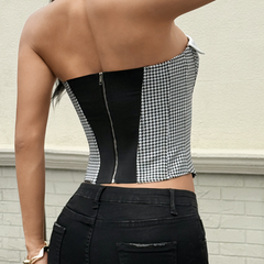 Plaid zip-up corset tube top