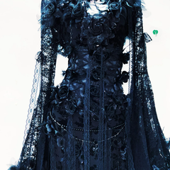 Long flared sleeve flower applique lace maxi dress