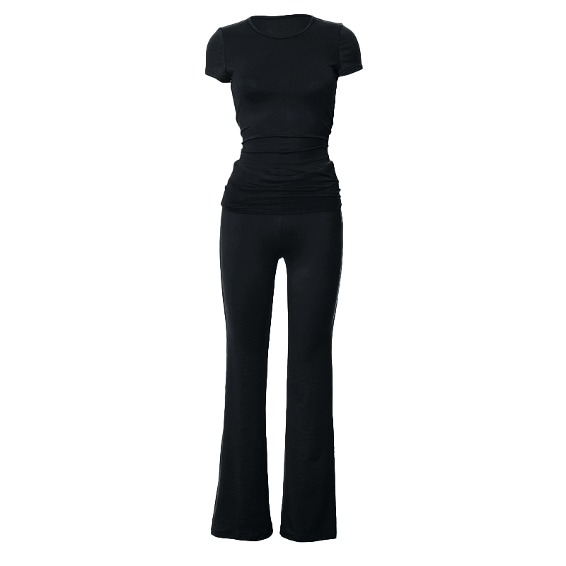 Crewneck ruched short sleeve high rise pant set