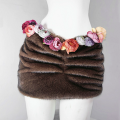 Halter self tie flower applique fluffy backless top