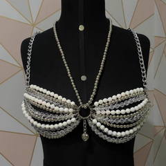 Metal chain beaded o ring halter top