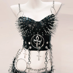 O ring metal chain rivet cami top