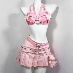 O ring PU leather butterfly applique buckle top