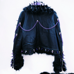 Long sleeve fluffy o ring metal chain rivet applique top