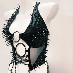Metal chain o ring rivet applique mini skirt set