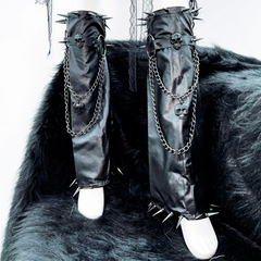 O ring zip-up rivet applique v neck PU leather top