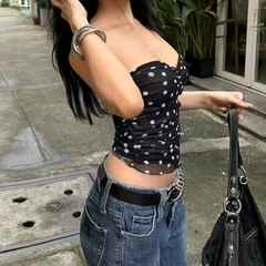 Sweetheart neck polka dot ruched tube top
