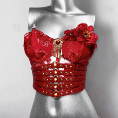 Corset flower applique backless tube top
