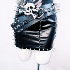 Halter rivet PU leather belt mini dress