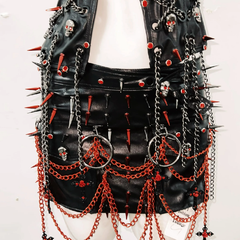 PU leather rivet o ring metal chain top