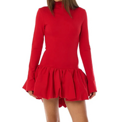 High neck long sleeve ruffle mini dress