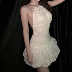 Halter self tie lace backless mini dress