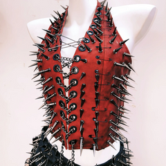 Halter rivet applique metal chain lace up top