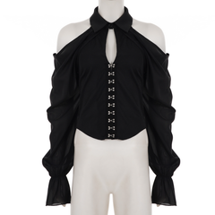 Off shoulder button long sleeve top