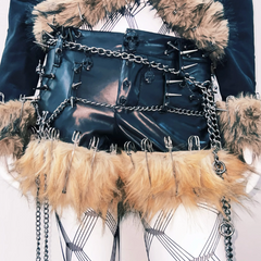 Fluffy long sleeve skull applique hollow out cut out top