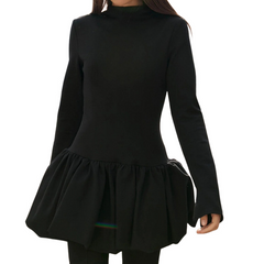 High neck long sleeve ruffle mini dress