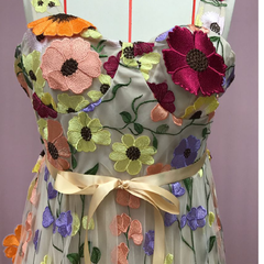 Flower embroidery zip-up self tie cami maxi dress