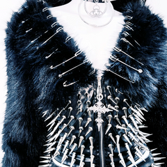 Long sleeve v neck rivet fluffy zip-up coat top