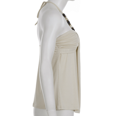 Halter beaded ruched self tie top
