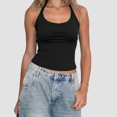 Halter backless u neck solid top