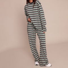 Striped crewneck long sleeve drawstring pant set