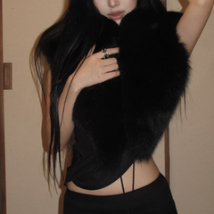 Fluffy irregular self tie shrug top