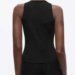 Crewneck o ring hollow out irregular black cut out top