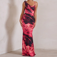 Irregular print contrast cami maxi dress