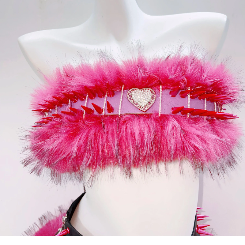 Fluffy rivet applique self tie backless tube top