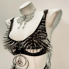Rivet o ring metal chain skull applique cami set