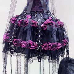 Long flared sleeve flower applique beaded mini skirt set