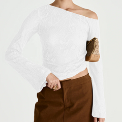 Long sleeve lace irregular see through top