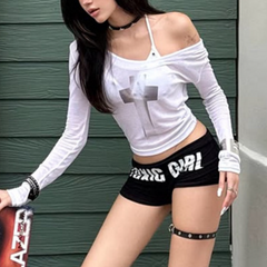 Long sleeve cross pattern crop top