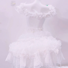 Lace hem flower applique ruffle mini skirt set