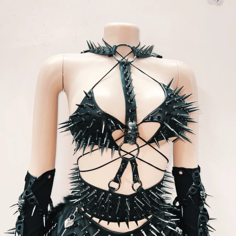 Self tie skull applique rivet hollow out cut out top