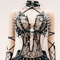 Halter hollow out o ring rivet applique cut out top