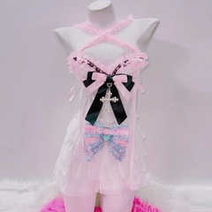 Cross front bowknot ruffle cross applique top