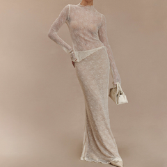 Long sleeve lace see through maxi skirt set