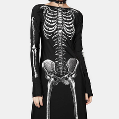 Long sleeve crewneck skeleton print maxi dress