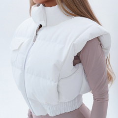 High neck zip-up pocket top