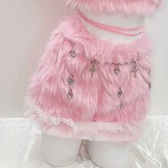 Bowknot fluffy ruffle cami mini skirt set