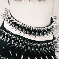 O ring rivet PU leather metal chain belt top