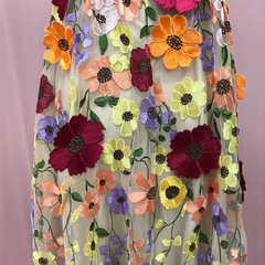 Flower embroidery zip-up self tie cami maxi dress