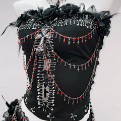 Beaded feather flower applique tube top
