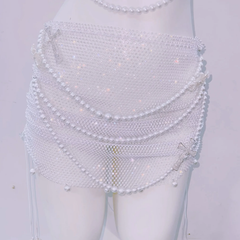 Halter beaded hollow out backless mini skirt set