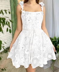 Embroidery flower applique cami mini dress