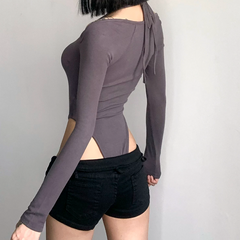 Off shoulder halter solid bodysuit