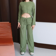 Long sleeve crewneck crop pant set