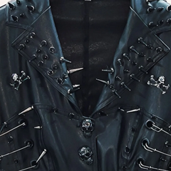 Long sleeve turnover collar PU leather skull applique top