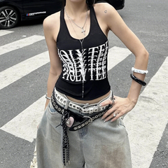 U neck letter print tank top